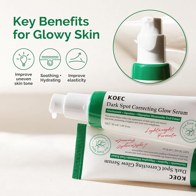 Dark Spot Glow Serum - Niacinamide Facial Serum with Rice Bran Extract Squalane - Vegan Cruelty-Free Brightening Hydrating Serum - Lightweight for All Skin Types Mature Sensitive Skin - 1.69 fl. oz.