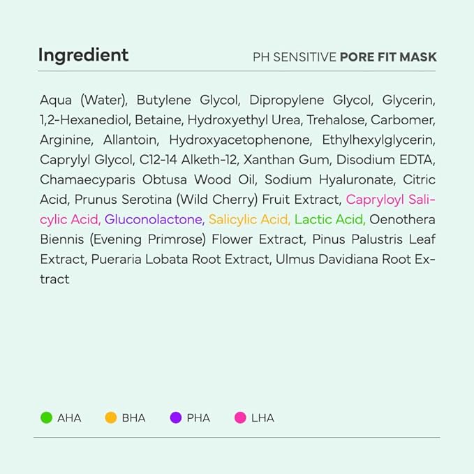 SAM’U PH Sensitive Pore Fit Face Mask – Pore Tightening & Exfoliating Vegan Sheet Mask with AHA, BHA, PHA, LHA, Texture Refining, Travel-Friendly Korean Skincare (5 Sheets)