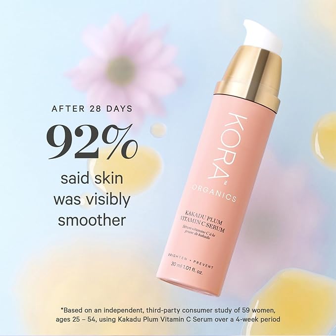 KORA Organics Kakadu Plum Vitamin C Serum, Antioxidant Rich Facial Serum with Hyaluronic Acid, Protect & Improve Skin Tone, Certified Organic, Cruelty Free, 1.01 fl oz