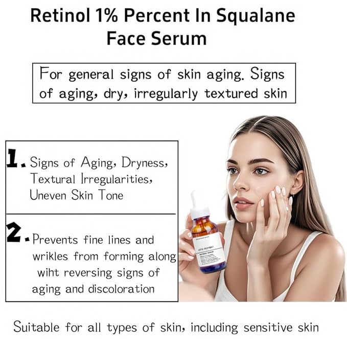 2PC Retinol Serum in Squalane - Anti-Aging Formula to Reduce Wrinkles, Fine Lines & Improve Skin Texture - For Smooth, Firm Skin - 30ml (2)