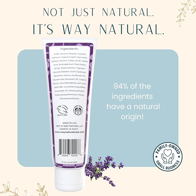 Nourishing Goat Milk Lotion, Lavender (8oz) - Natural Hand & Body Lavender Lotion for Dry Skin Relief, USA Made - Goat Milk Hand Cream for Women & Men - w/Shea Butter & Aloe