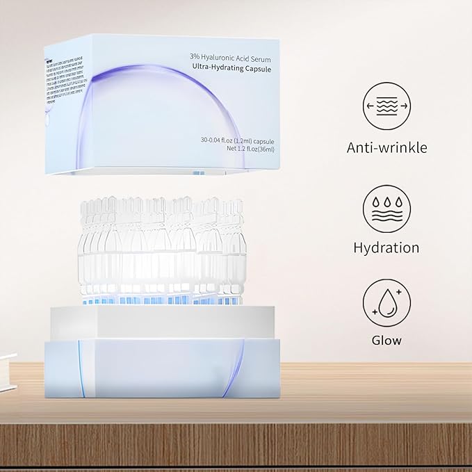 3% Hyaluronic Acid Serum for Face with 4D Pure Hyaluronic Acid Serum, Anti-Aging Stem Cell Serums Skin Hydration for Dry & Sensitive Skin Barrier Repair Single-Use Vials 30Pcs