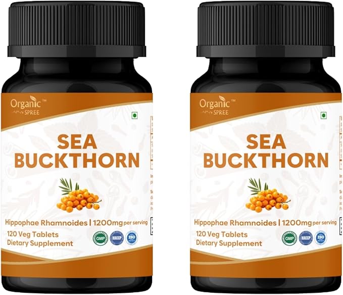 ORGANIC SPREE Sea Buckthorn 120 Tablets - Hippophae Rhamnoides - Hair, Skin and Nails* - 120tab - Pack of 2