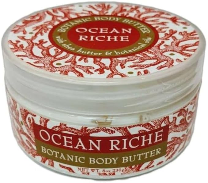 Greenwich Bay Trading Co. Scented Botanic Body Butter - Luxurious Hydration with Shea & Cocoa Butter, Enriched with Vitamin E - 8 Ounce Tub (8 oz., Ocean Riche)