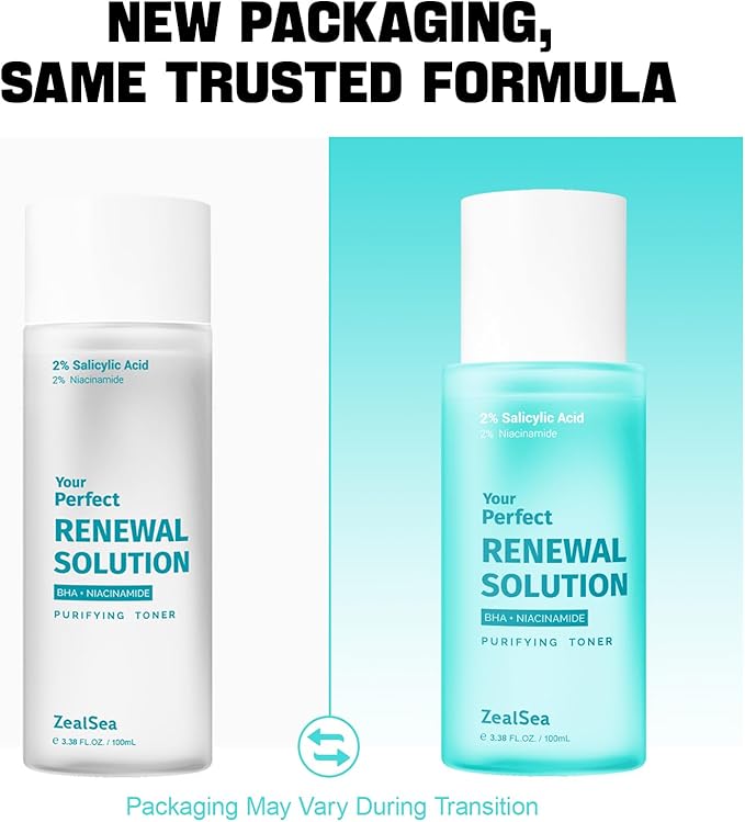 ZealSea Salicylic Acid Toner, Blackhead Remover, BHA Liquid Exfoliant (CICA, 3.38OZ, Travel Size), Pore Minimizer for Face, Gentle Alcohol Free BHA Toner for All Skin with Niacinamide, Redness Relief
