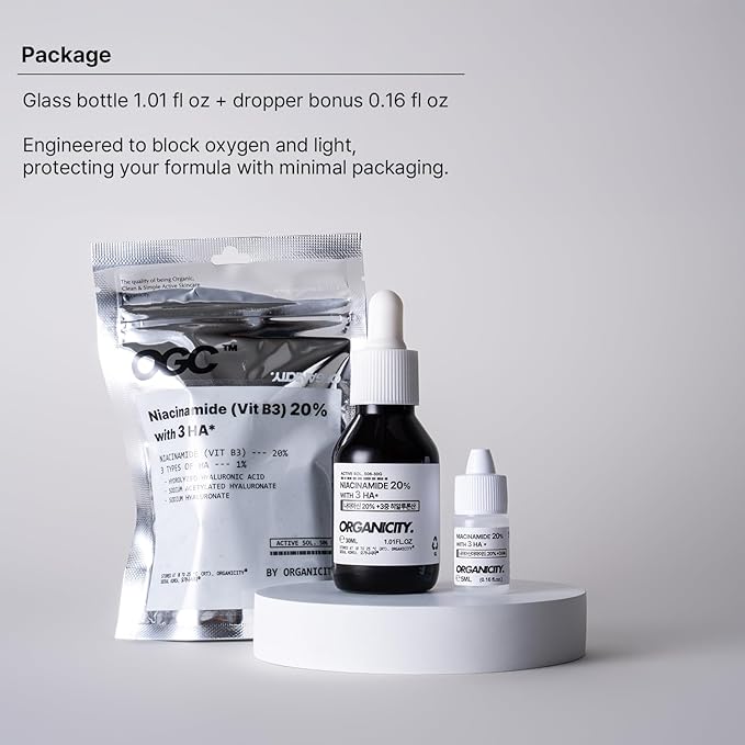Niacinamide 20% + Hyaluronic Acid 1% Concentrated Serum, 1.01 + 0.16 Fl Oz, Pore Minimizer & Moisturizer Vitamin B3 for Even Skin Tone & Fine Lines