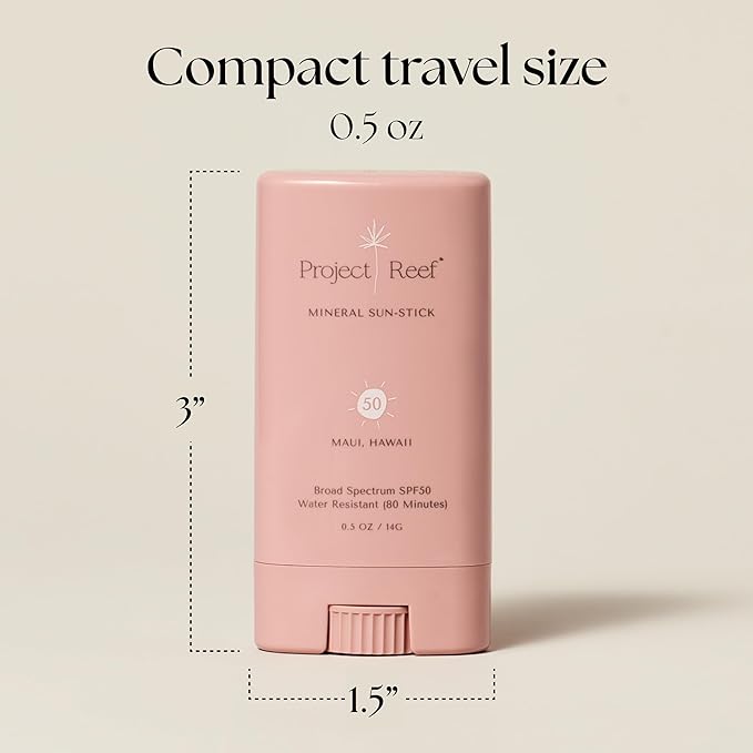 Project Reef SPF 50 Mineral Sunscreen Stick – Compact SPF Stick, Hawaii Reef Act 104 Compliant, Vegan, Ocean-Friendly, Water-Resistant, 0.5 oz (Pack of 2)
