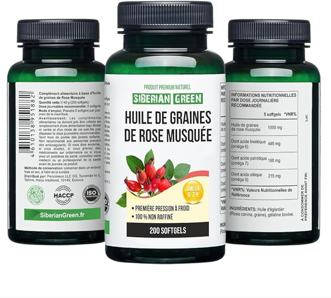 Siberian Green Rosehips Seed Oil Capsules 200 Softgels Wild Harvested Siberia Altai Cold Pressed Unrefined
