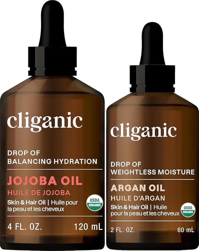 Cliganic Carrier Oils Duo: Organic Jojoba Oil and Organic Argan Oil