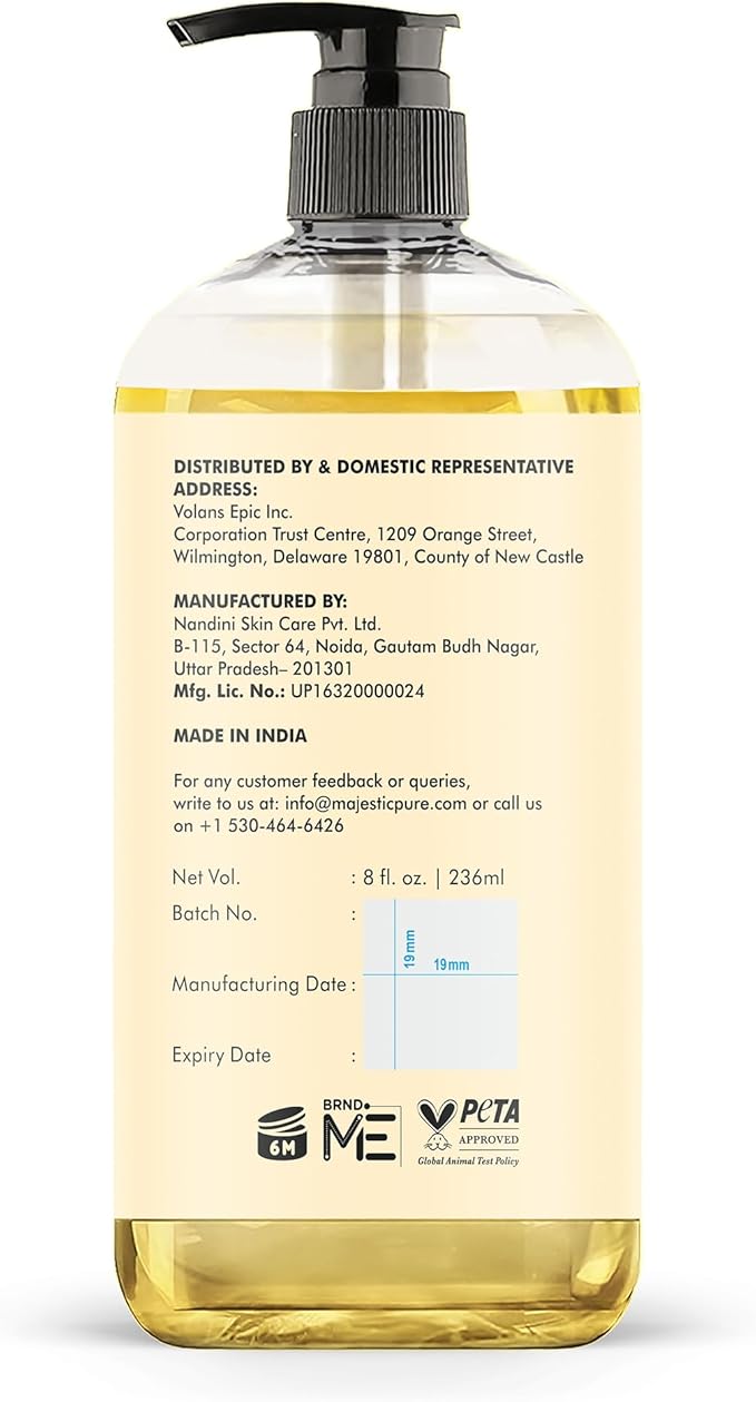 Majestic Pure Coconut & Vanilla Formula Vitamin E Body Oil 8 Fl Oz - 100% Pure and Natural- Cold Pressed & Hexane Free Natural Hair Growth Oil for Eyelashes, Eyebrows, Skin, Body, Face, Nails & Scalp