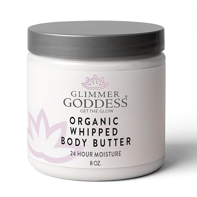 GLIMMER GODDESS Organic Whipped Body Butter for Women - Moisturizer Cream with Shea & Cocoa Butter, Almonds & Coconut Oil - Spiced Orange, 8oz