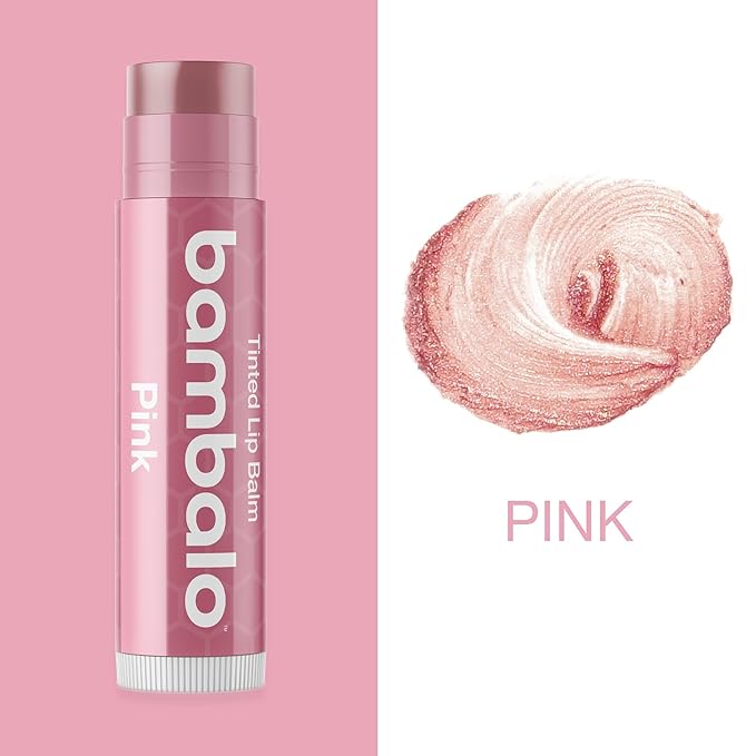 Tinted Lip Balm Pink - Bambalo 4-Pack Hydrating Moisturizing Care - Soft Rosy Tint - Natural Organic Formula - Everyday Wear, Smooth Color - Made in USA