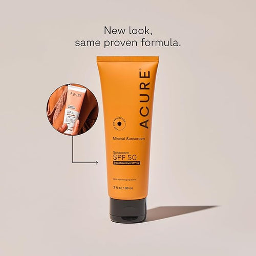 Acure Mineral Sunscreen SPF 50 - Zinc Oxide Sunscreen for Face & Body, Travel Size Sunblock Cream for Men & Women, Non Toxic for Sensitive Skin with Squalane for Hydration - 3 fl oz