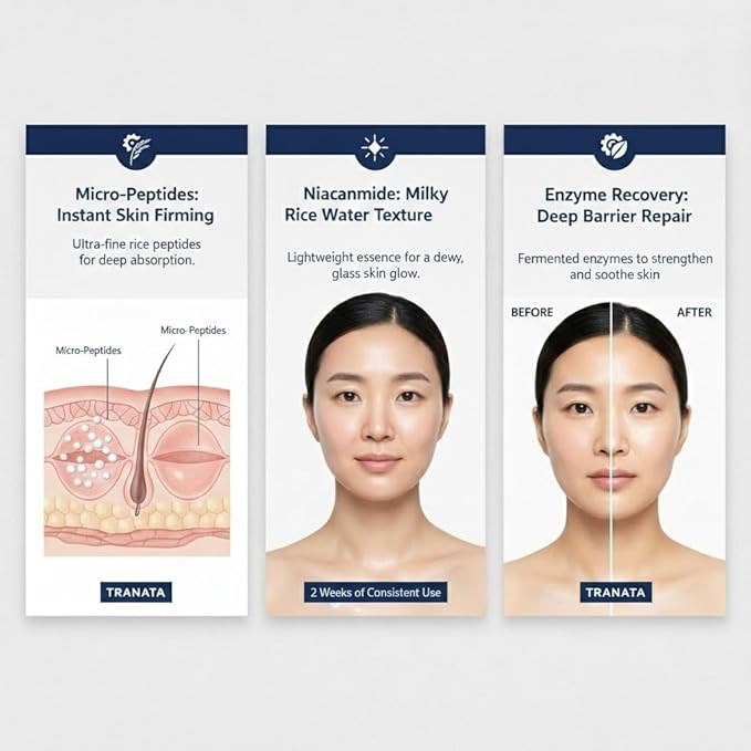 Rice Lipids Peptide Serum - UK Vegan Society Certified, 80% Rice Extract for Glass Skin Glow, Niacinamide & Adenosine High-Nutrition Barrier Care (30ml)1.01floz Korean peptide serum