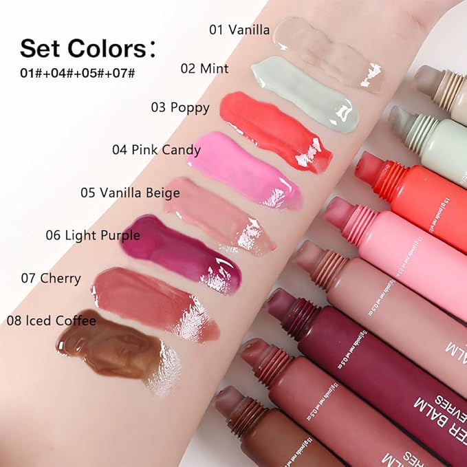 4 PCS Summer Butter Lip Balm. Ultra-Hydrating Lip Care with Shea Butter & Olive Oil, Soothes Dry Lips with Natural Tint & Gloss Effect, Lip Plumper Moisture & Light Lip Stain Finish Set 04