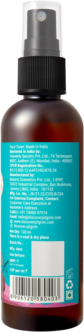 Pilgrim French Red Vine Face Mist & Toner with Niacinamide & Aloe | Hydrating Facial Spray for Oil Balance, Pore Care, Refreshing Glow | Alcohol-Free | 3.38 Fl Oz (100ml)
