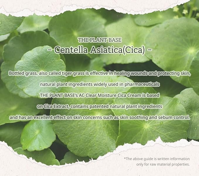 THE PLANT BASE AC Clear Moisture Cica Cream - 73% Centella Asiatica Leaf Water, Soothing Face Moisturizer for Sensitive Skin, Non-Greasy & Fast Absorbing (2.02 fl.oz)
