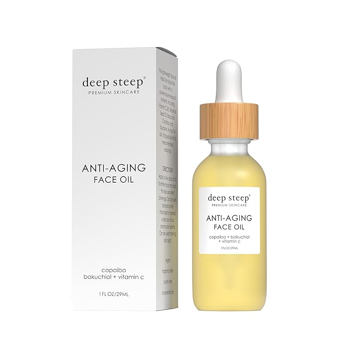 Deep Steep Anti-Aging Face Oil, 1 oz – Retinol Alternative with Rosehip, Bakuchiol, Squalane, Raspberry Seed Oil & Vitamin C – Vegan, Clean Beauty Skincare, Smooth & Youthful Skin