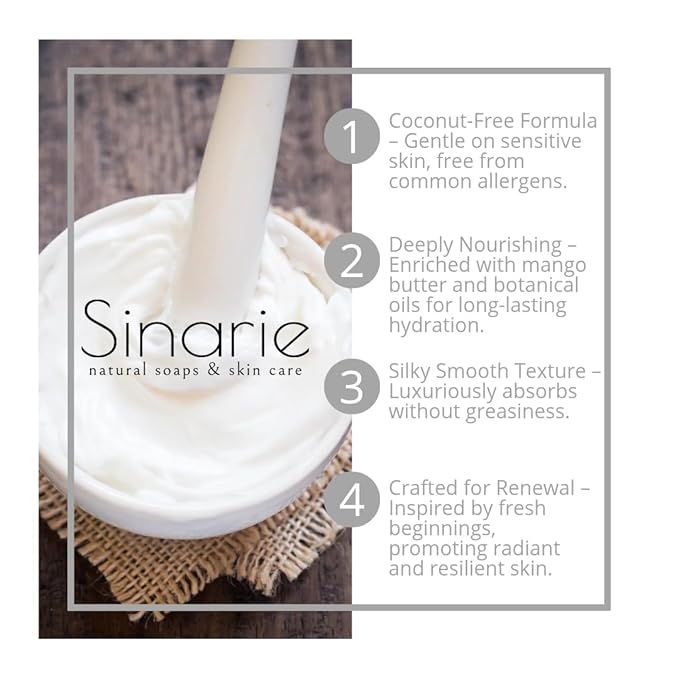 Sinarie Coconut-Free Body Butter – Ultra-Nourishing Moisturizer with Mango Butter, Avocado Oil & Jojoba Oil – Hydrating & Non-Greasy Lotion for Sensitive Skin (8 oz., Essence (fragrance-free))