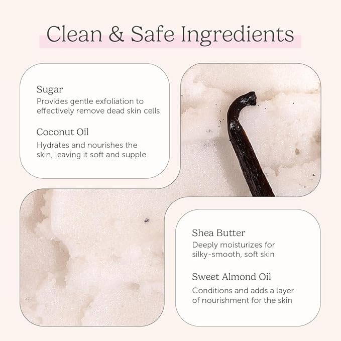Nectar Life Exfoliating Sugar Scrub, Moisturizing Body Scrub with Coconut Oil & Shea Butter, Pre Shave Exfoliator (8 Ounce, Vanilla)