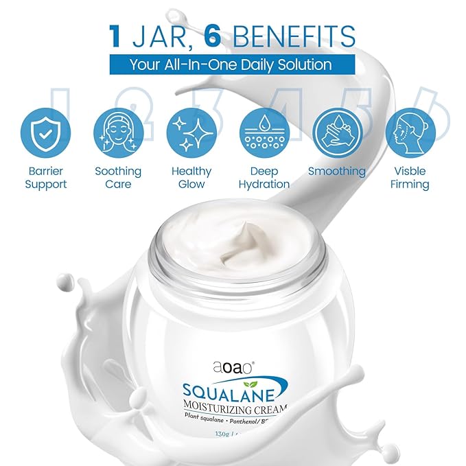 Squalane Face Cream, Ceramide Face moisturizer for Women with Hyaluronic Acid & Panthenol, Moisturizing Treatment for Dry Sensitive Damaged Skin, Nourishing Plant-Derived Formula, 4.59oz Value Size