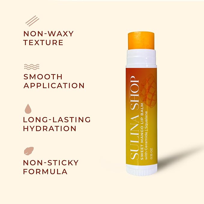 Mango Lip Balm Hydrating for Dry, Cracked Lips, Beeswax Lip Moisturizer Stick, Soothe Dryness, Restores Smoothness & Barrier Protection, Natural & Instant Moisture, Sweet Lip Therapy - 0.15 Fl oz