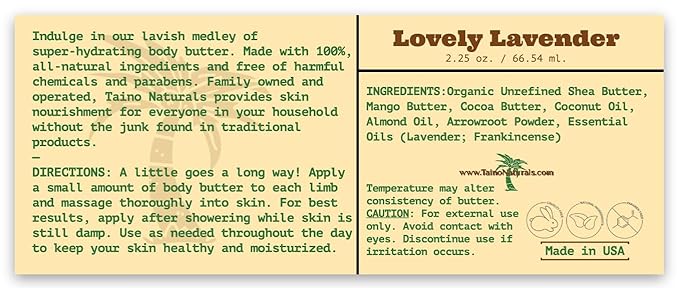 Whipped Body Butter – Lovely Lavender – Floral Scent, Shea & Mango Butter – 100% Natural Moisturizer for Dry Skin – 2.25 oz – Glass Jar