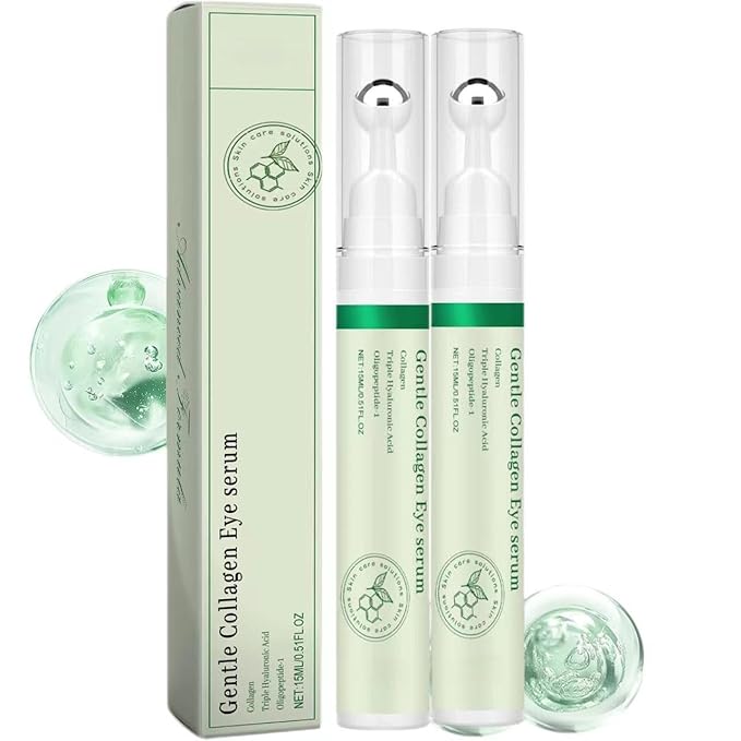 2 PC Vegan Collagen Eye Serum with Triple Hyaluronic Acid & Peptides – Cooling Under Roller for Puffiness, Fine Lines Dark Circles Hydrating Treatment All Skin Types