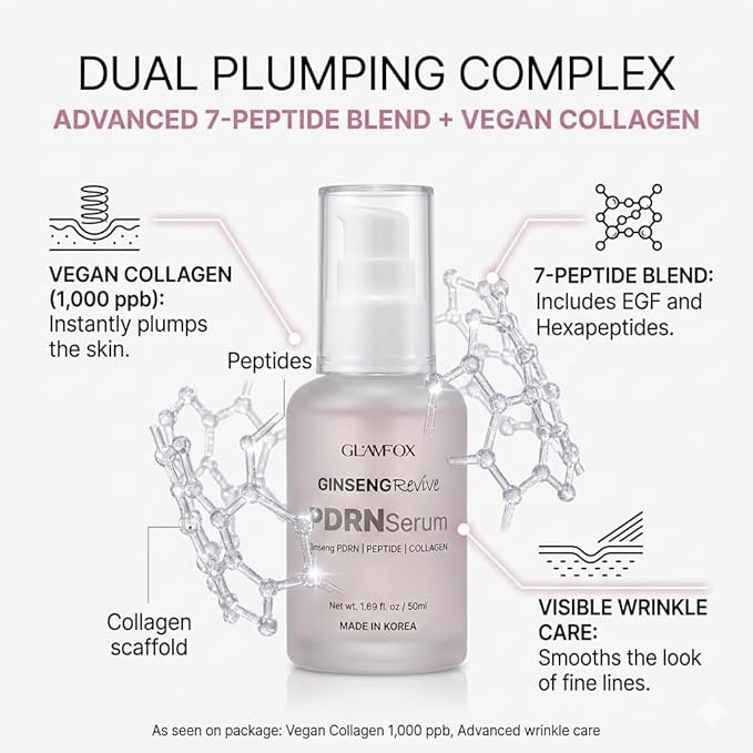 Ginseng Revive - Vegan Topical PDRN Serum - Advanced 7-Peptide Complex & Korean Ginseng Root Extract - Intensive Hydration, Elasticity, and Brightening - 1.69 fl.oz / 50ml