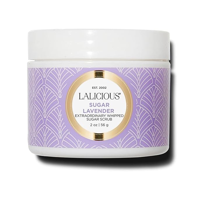 LALICIOUS Sugar Lavendar Sugar Scrub for Body, Exfoliating Body Scrubs for Women, Moisturizing Body Exfoliator with Coconut Oil & Honey for Radiant Skin, Zero Greasy, No Parabens | TRAVEL SIZE (2oz)