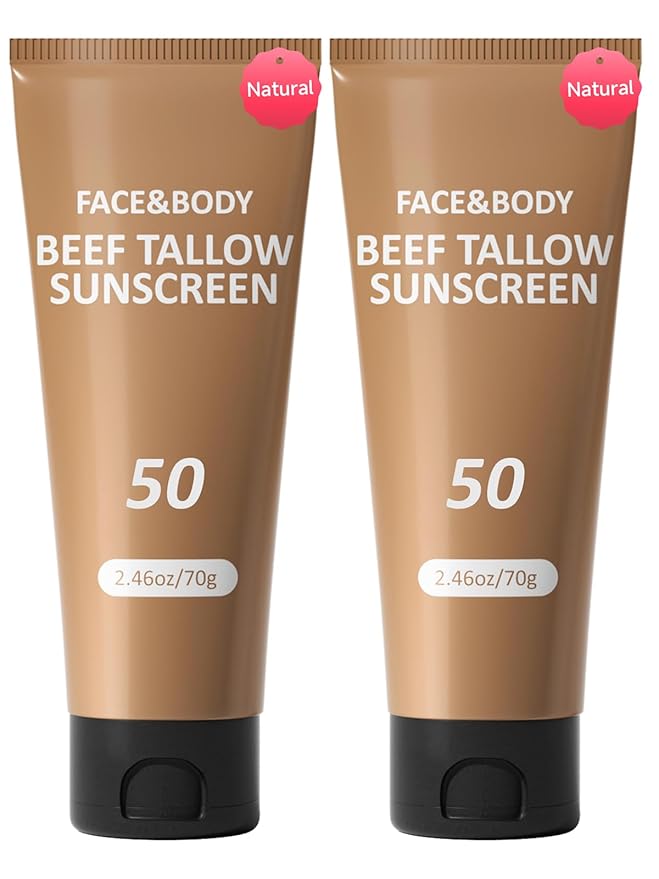 Beef Tallow Sunscreen, Sunscreen for Face, Natural Reef Safe Sunblock for Face Body, Non Greasy Clean Travel Sun Screen Sunblock for Sunmmer Outdoor Travel, 2 Packs