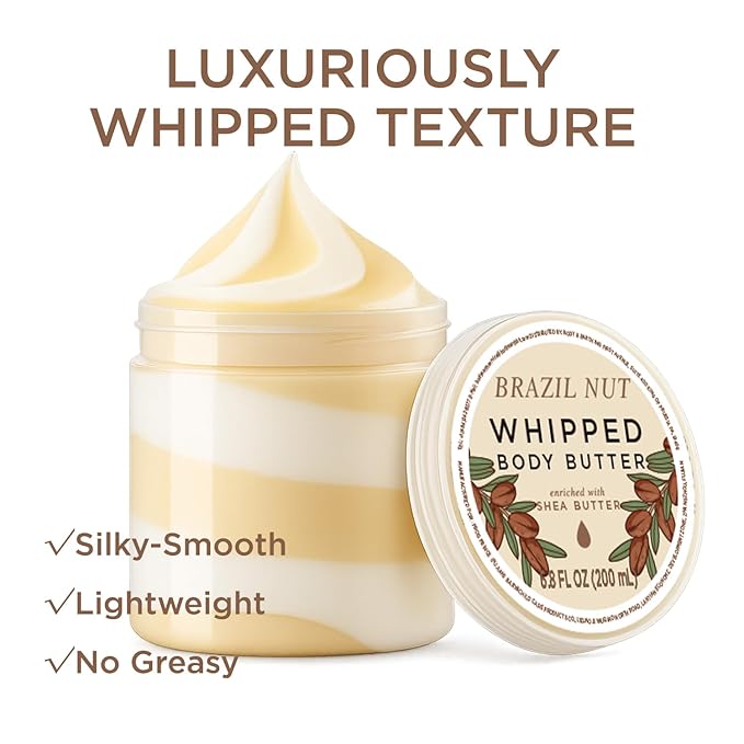 Brazil Nut Whipped Body Butter, Brazilian Body Butter Cream, Body Moisturizer for Women and Men Dry Skin with Natural Shea Butter, Leaves Skin Feeling Moisturized and Soft-200ml(6.8 floz)