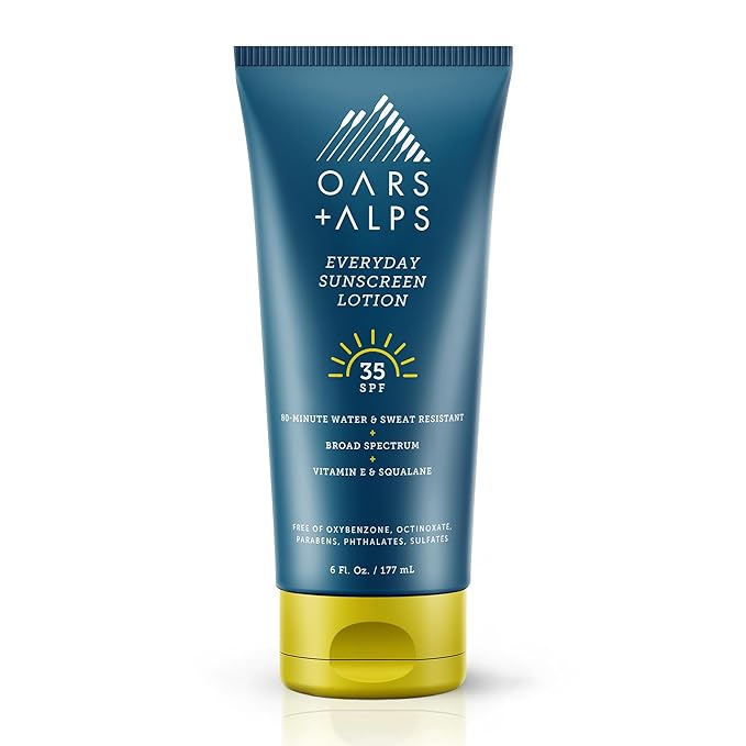 Oars + Alps Sunscreen Body Lotion for Everday Use, SPF 35 Body & Face Sunscreen Lotion, Infused with Aloe Leaf & Vitamin E, No White Residue, Water & Sweat Resistant, All Skin Types, Lightweight, 6oz