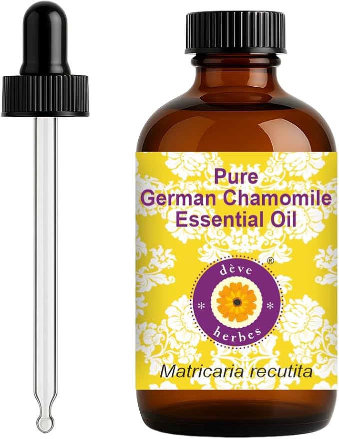 Deve Herbes Pure German Chamomile Essential Oil (Matricaria recutita) with Glass Dropper Steam Distilled 120ml (4 oz)