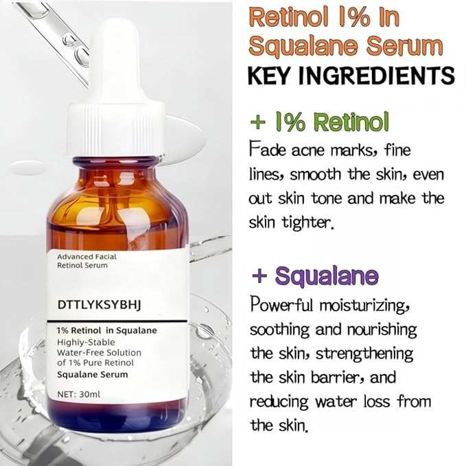 2PC Retinol Serum in Squalane - Anti-Aging Formula to Reduce Wrinkles, Fine Lines & Improve Skin Texture - For Smooth, Firm Skin - 30ml (2)