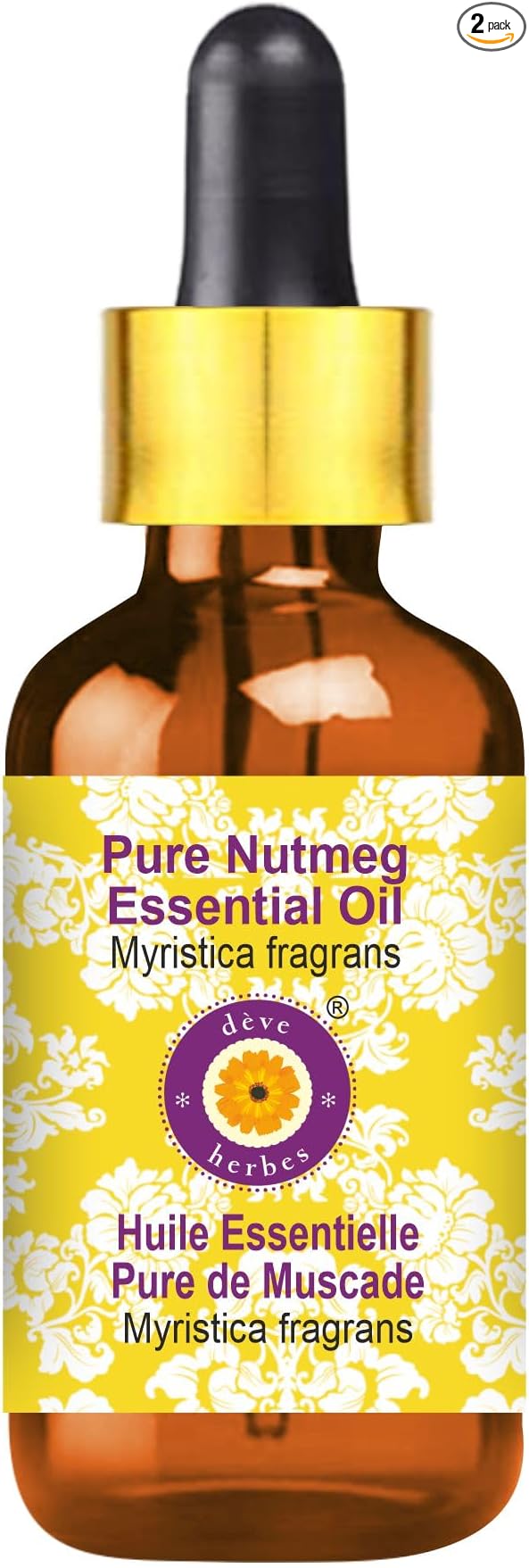 Deve Herbes Pure Nutmeg Essential Oil (Myristica fragrans) with Glass Dropper Steam Distilled 5ml (0.16 oz)