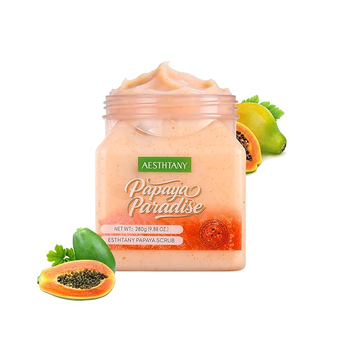 Papaya Body Scrub, Exfoliating Sugar Scrub for Body, Moisturizing Body Exfoliator for Dry Rough Skin, Tropical Papaya Scent Body Polish for Soft Smooth Skin