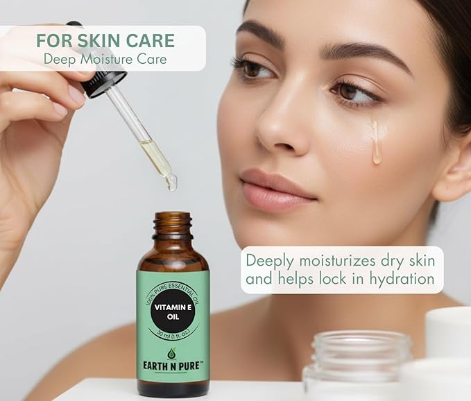 Earth N Pure Vitamin E Oil Therapeutic Grade for Skin, Hair and Nails with Glass Dropper - 100 ml