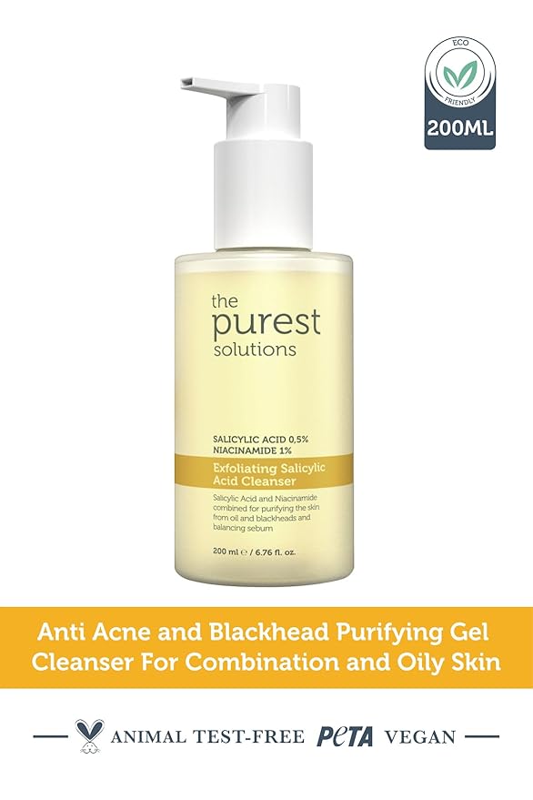 The Purest Solutions Exfoliating Salicylic Acid Cleanser Facial Cleanser (0.5% Salicylic Acid & 1% Niacinamide) - For Oily/Combination Skin - Reduces Pimples and Acne Prone - Vegan (6.76 fl. oz)