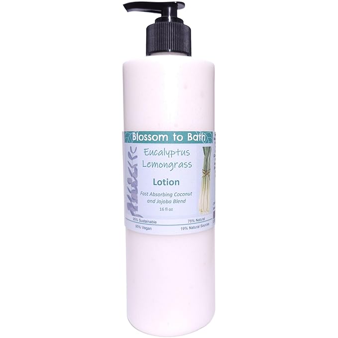 Blossom to Bath Eucalyptus Lemongrass Lotion (16 ounce) - Pure Essential Oil Fragrance - Absorbs Quickly with a Herbally Clean Natural Scent
