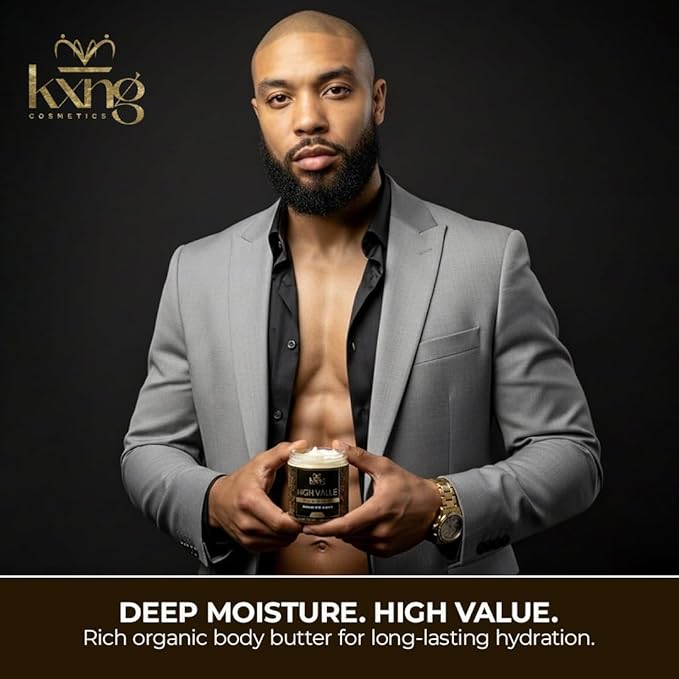 KXNG Cosmetics Shea Body Butter Cream – 4oz | Organic Body Butter for Men & Women with Shea, Cocoa, Mango & Coconut Oil | Deep Moisturizing Cream for Hands, Feet & All Skin Types – High Value