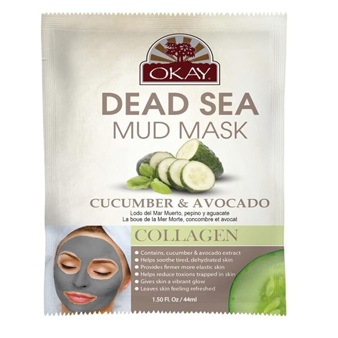 OKAY | Dead Sea Mud Mask Cucumber & Avocado | With Collagen | Tightens Skin | Detoxifies | Nourishes | 1.5 oz