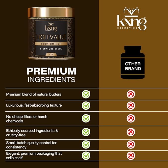 KXNG Cosmetics Shea Body Butter Cream – 4oz | Organic Body Butter for Men & Women with Shea, Cocoa, Mango & Coconut Oil | Deep Moisturizing Cream for Hands, Feet & All Skin Types – High Value