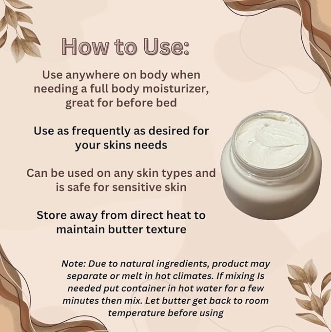 Shea Body Butter for Dry skin, Lightweight, Long lasting, Hint of Cinnamon, Deeply Moisturizing, restore dry skin with 4 All Natural ingredients, Nontoxic, Winter skincare
