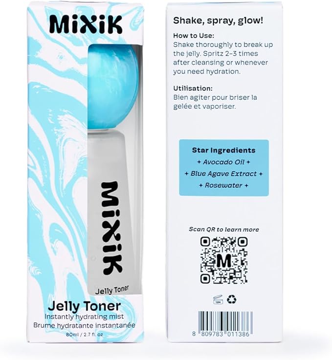 MIXIK Jelly Toner Spray for Face - Skincare Mist, Alcohol-Free Facial Toner for Hydrating, Made of Rose Water, Avocado Oil, Blue Agave Extract (80 ml (2.7 fl oz) Full Size)