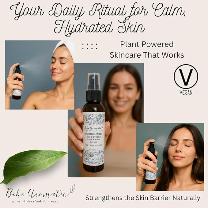 Hydrating Lavender Facial Mist – Natural Face Spray Toner with Pure Lavender Hydrosol – Refreshing & Calming Skincare Mist for Dry or Sensitive Skin – 4 fl oz by Boho Aromatic