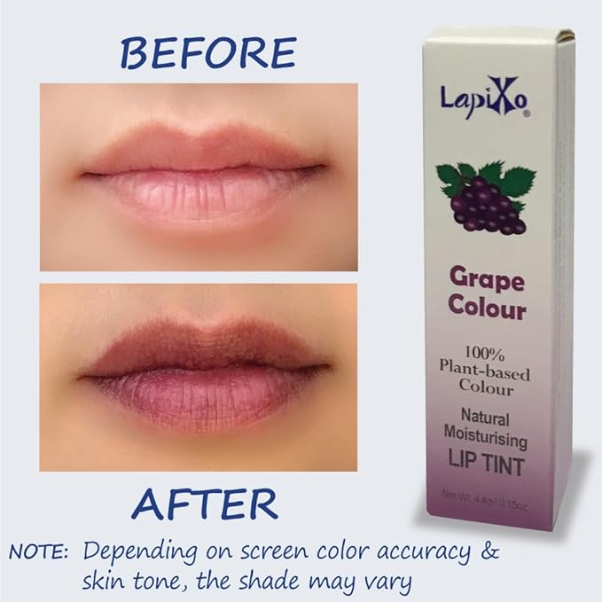 LAPIXO 100% Plant-based Color Lip Tint, Unique Formula, Natural + Moisturizing | 2-in-1 | Non-Toxic, All Food Ingredients, Antioxidant-rich, Natural Matte Sheer, Buildable, 4.4g/0.15oz (Grape color)