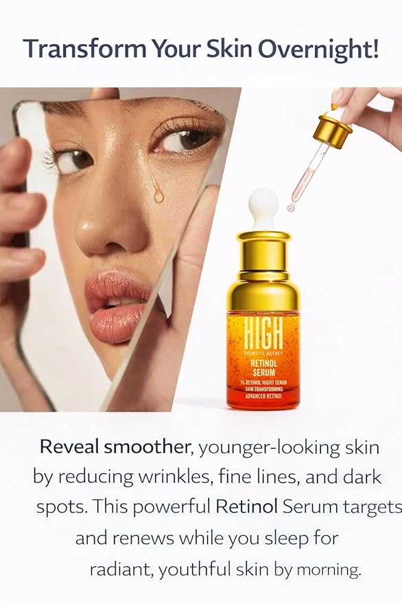 Retinol 1% Anti-Aging Face Serum for Wrinkles, Fine Lines & Dark Spots, Improves Skin Texture, Night Treatment | High Cosmetic Agency,Skincare Formula