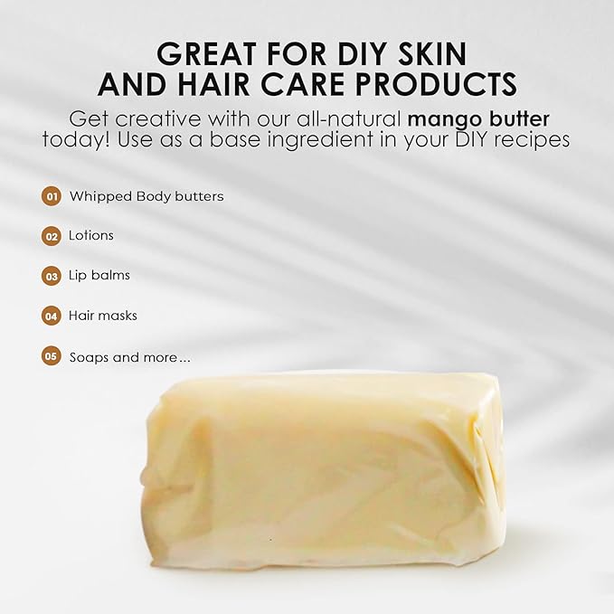 Unrefined Mango Butter - 1LB (16oz) Block, 100% Pure Raw Mango Butter