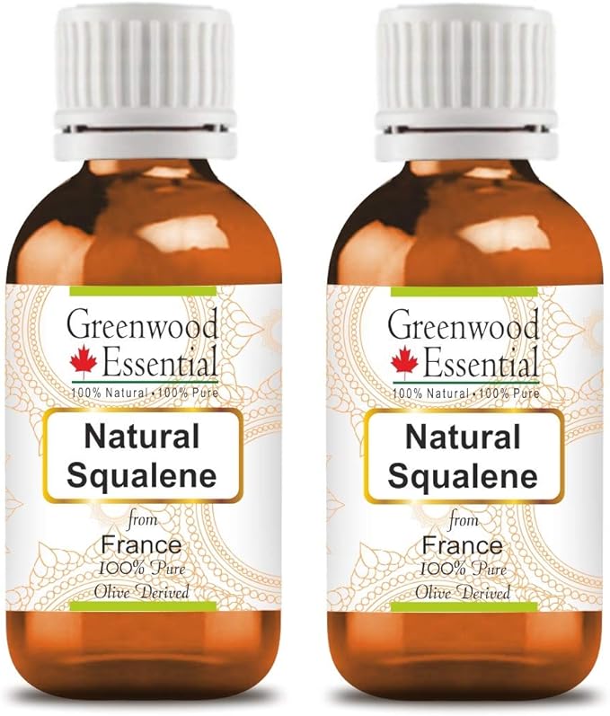 Greenwood Essential Pure Natural Squalane Oil (derived from Olives) Naturla Therapeutic Grade for Hair, Skin & Aromatherapy (Pack of Two) 100ml X 2 (6.76 oz)
